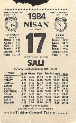 17 Nisan 1984 Takvim Yaprağı - Doğum Günü Hediyesi EFM(N)11332 - 1