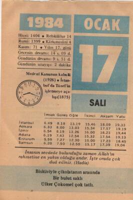 17 Ocak 1984 Takvim Yaprağı EFM(N)4756 - 1