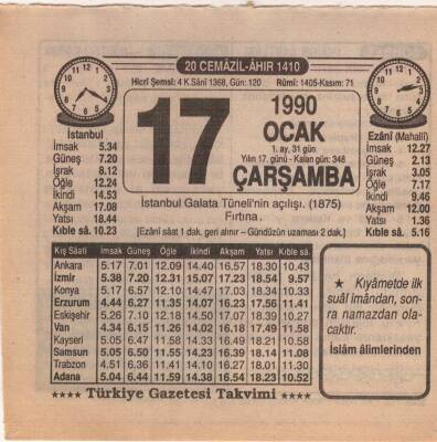 17 Ocak 1990 Takvim Yaprağı EFM(N)4694 - 1