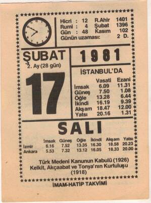 17 Şubat 1981 Takvim Yaprağı EFM(N)5424 - 1