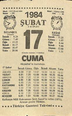 17 Şubat 1984 Takvim Yaprağı - Doğum Günü Hediyesi EFM(N)11827 - 1