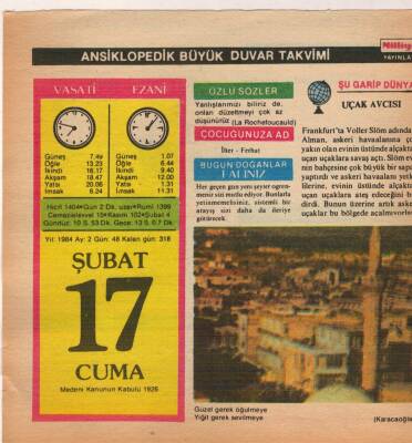 17 Şubat 1984 Takvim Yaprağı EFM(N)5171 - 1