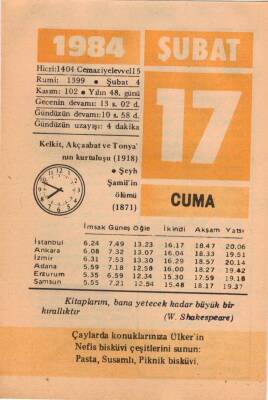 17 Şubat 1984 Takvim Yaprağı EFM(N)5340 - 1