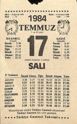 17 Temmuz 1984 Takvim Yaprağı - Doğum Günü Hediyesi EFM(N)11522 - 1