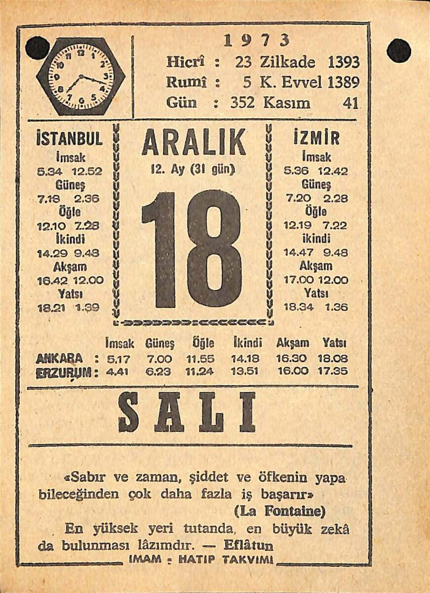 18 Aralık 1973 Takvim Yaprağı - Doğum Günü Hediyesi EFMN13669 - 1