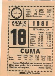 18 Aralık 1981 Takvim Yaprağı EFM(N)4423 - 3