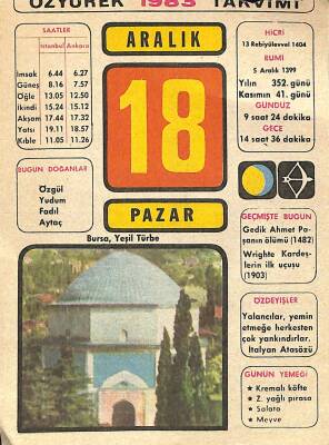 18 Aralık 1983 Takvim Yaprağı - Doğum Günü Hediyesi EFM(N)11539 - 1