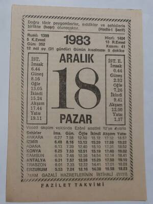 18 Aralık 1983 Takvim Yaprağı - Doğum Günü Hediyesi EFM(N)6898 - 1