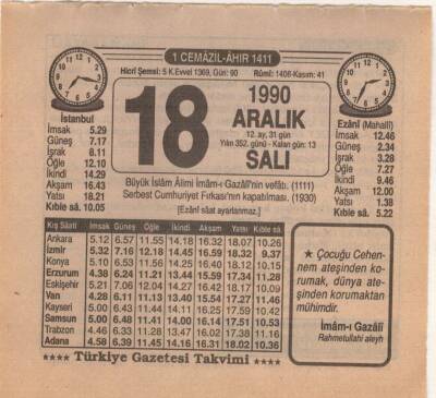 18 Aralık 1990 Takvim Yaprağı EFM(N)4146 - 3