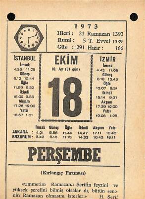 18 Ekim 1973 Takvim Yaprağı - Doğum Günü Hediyesi EFM(N)10600 - 4