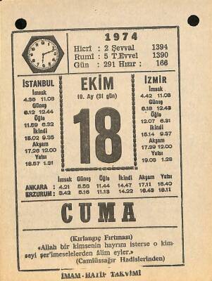 18 Ekim 1974 Takvim Yaprağı - Doğum Günü Hediyesi EFM(N)10579 - 3