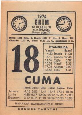 18 Ekim 1974 Takvim Yaprağı EFM(N)2988 - 3