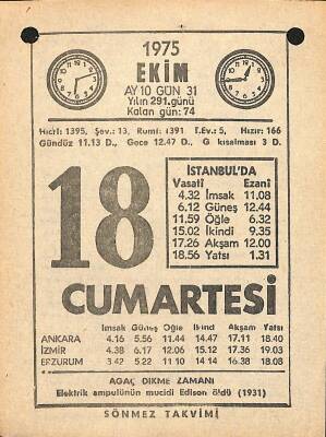 18 Ekim 1975 Takvim Yaprağı - Doğum Günü Hediyesi EFM(N)12556 - 1