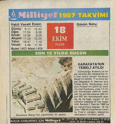 18 Ekim 1987 Resimli Takvim Yaprağı - Doğum Günü Hediyesi EFM(N)10516 - 1