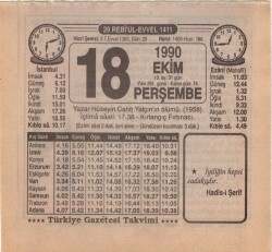 18 Ekim 1990 Takvim Yaprağı EFM(N)3143 - 3