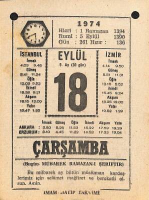 18 Eylül 1974 Takvim Yaprağı - Doğum Günü Hediyesi EFM(N)12355 - 1