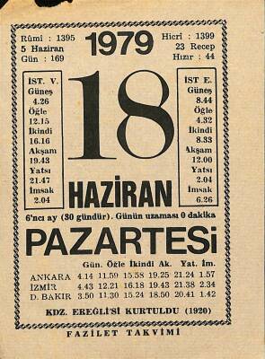 18 Haziran 1979 Takvim Yaprağı - Doğum Günü Hediyesi EFM(N)11847 - 1