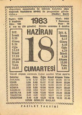 18 Haziran 1983 Takvim Yaprağı - Doğum Günü Hediyesi EFM(N)12535 - 1