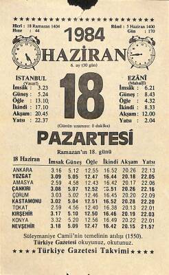 18 Haziran 1984 Takvim Yaprağı - Doğum Günü Hediyesi EFM(N)11458 - 1