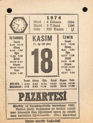 18 Kasım 1974 Takvim Yaprağı - Doğum Günü Hediyesi EFM(N)10780 - 4