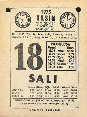 18 Kasım 1975 Takvim Yaprağı - Doğum Günü Hediyesi EFM(N)12590 - 1