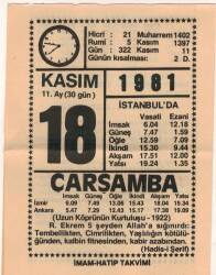 18 Kasım 1981 Takvim Yaprağı EFM(N)4270 - 3