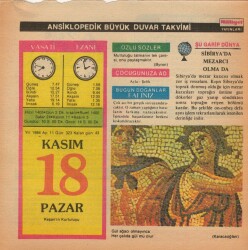 18 Kasım 1984 Takvim Yaprağı EFM(N)4054 - 3