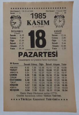 18 Kasım 1985 Takvim Yaprağı - Doğum Günü Hediyesi EFM(N)6694 - 1