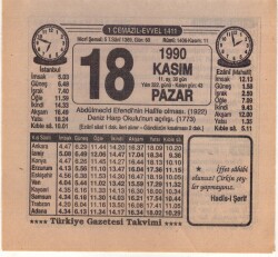 18 Kasım 1990 Takvim Yaprağı EFM(N)3932 - 3