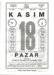 18 Kasım 2001 Takvim Yaprağı Doğum Günü Hediyesi EFM(N)4013 - 3