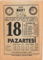 18 Mart 1974 Takvim Yaprağı EFM(N)5897 - 3