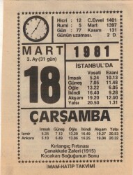 18 Mart 1981 Takvim Yaprağı EFM(N)6020 - 3