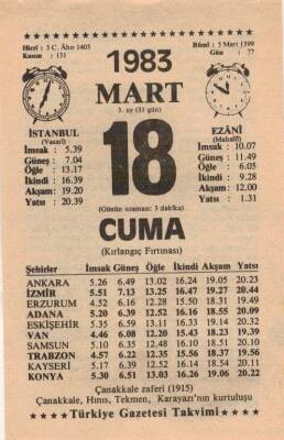 18 Mart 1983 Takvim Yaprağı EFM(N)5835 - 3