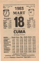 18 Mart 1983 Takvim Yaprağı EFM(N)5835 - 1