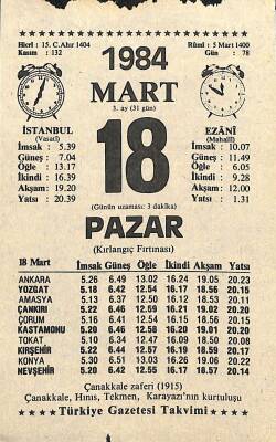 18 Mart 1984 Takvim Yaprağı - Doğum Günü Hediyesi EFM(N)11315 - 1