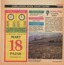 18 Mart 1984 Takvim Yaprağı EFM(N)5804 - 1