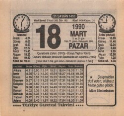 18 Mart 1990 Takvim Yaprağı EFM(N)5990 - 3