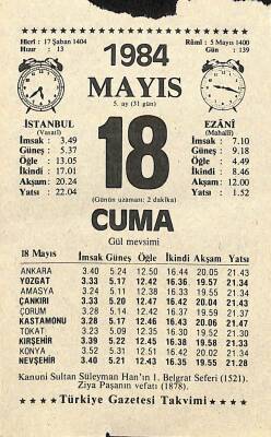 18 Mayıs 1984 Takvim Yaprağı - Doğum Günü Hediyesi EFM(N)11307 - 1