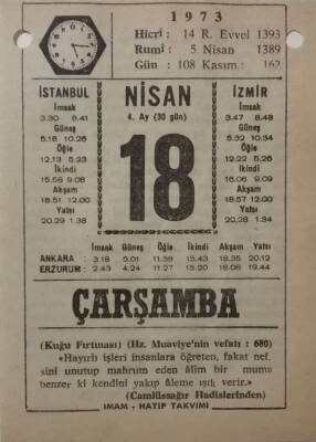 18 Nisan 1973 Takvim Yaprağı - Doğum Günü Hediyesi EFM(N)8115 - 2