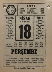 18 Nisan 1974 Takvim Yaprağı - Doğum Günü Hediyesi EFM(N)8175 - 1