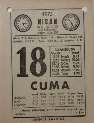 18 Nisan 1975 Takvim Yaprağı - Doğum Günü Hediyesi EFM(N)8145 - 2