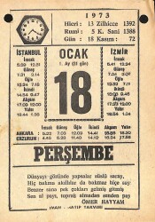 18 Ocak 1973 Takvim Yaprağı - Doğum Günü Hediyesi EFM(N)10827 - 4