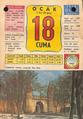 18 Ocak 1974 Takvim Yaprağı - Doğum Günü Hediyesi EFM(N)12415 - 1