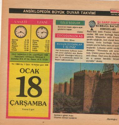 18 Ocak 1984 Takvim Yaprağı EFM(N)4633 - 1