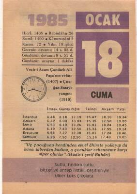 18 Ocak 1985 Takvim Yaprağı EFM(N)4788 - 1