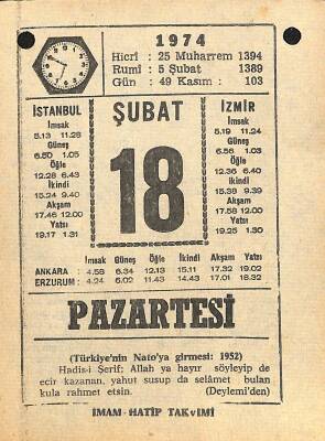 18 Şubat 1974 Takvim Yaprağı - Doğum Günü Hediyesi EFM(N)12269 - 1