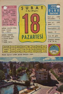 18 Şubat 1980 Takvim Yaprağı - Doğum Günü Hediyesi EFM(N)7842 - 1