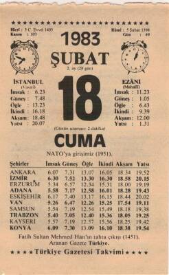 18 Şubat 1983 Takvim Yaprağı EFM(N)5398 - 1