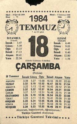 18 Temmuz 1984 Takvim Yaprağı - Doğum Günü Hediyesi EFM(N)11521 - 1