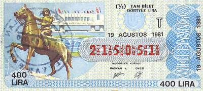 19 Ağustos 1981 Piyango Bileti Tam Bilet PYB6414 - 1